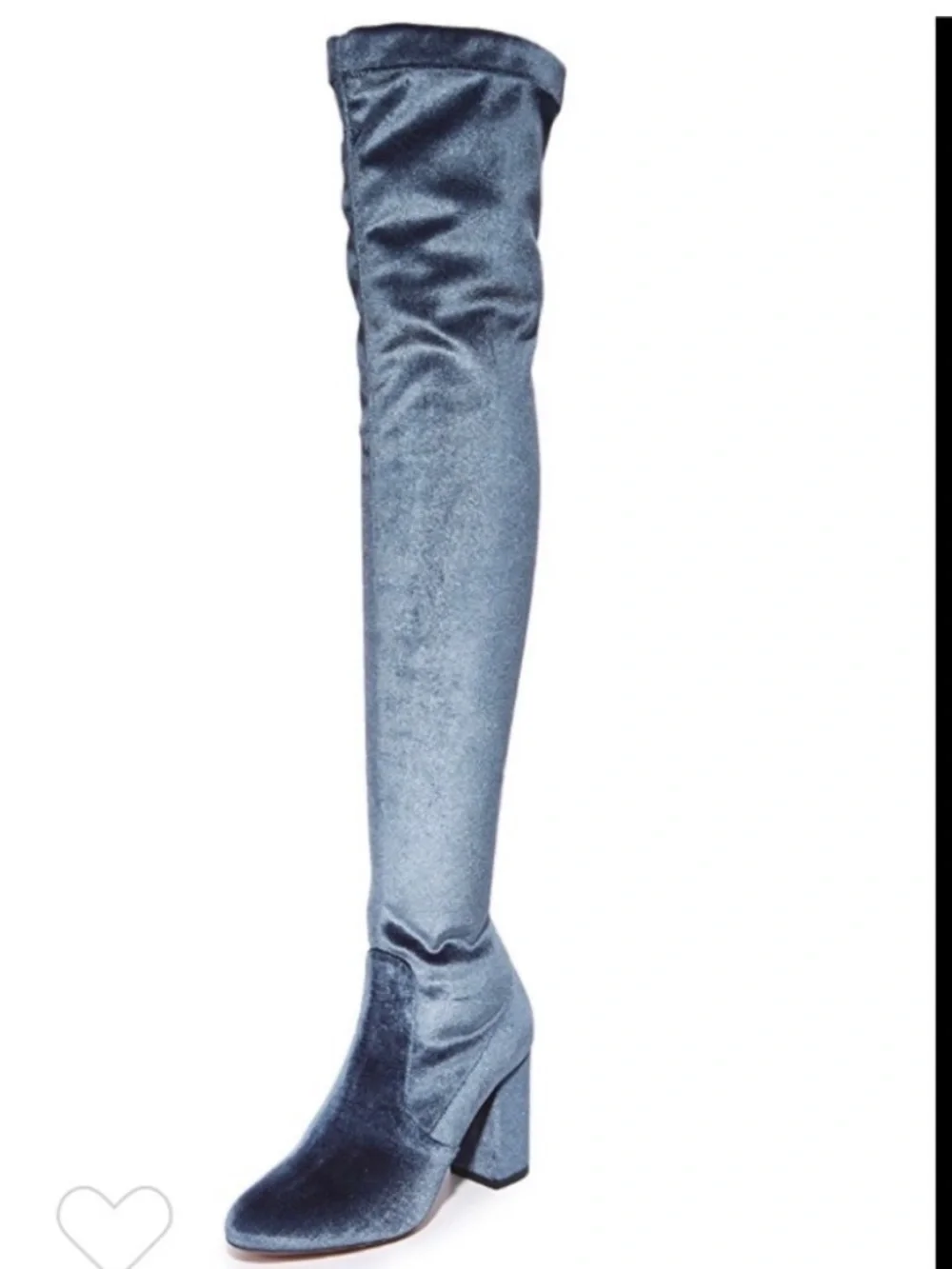 Aquazzura So Me Boots Stretch Velvet sz 36.5 Blue Gray Over The Knee Maximalist